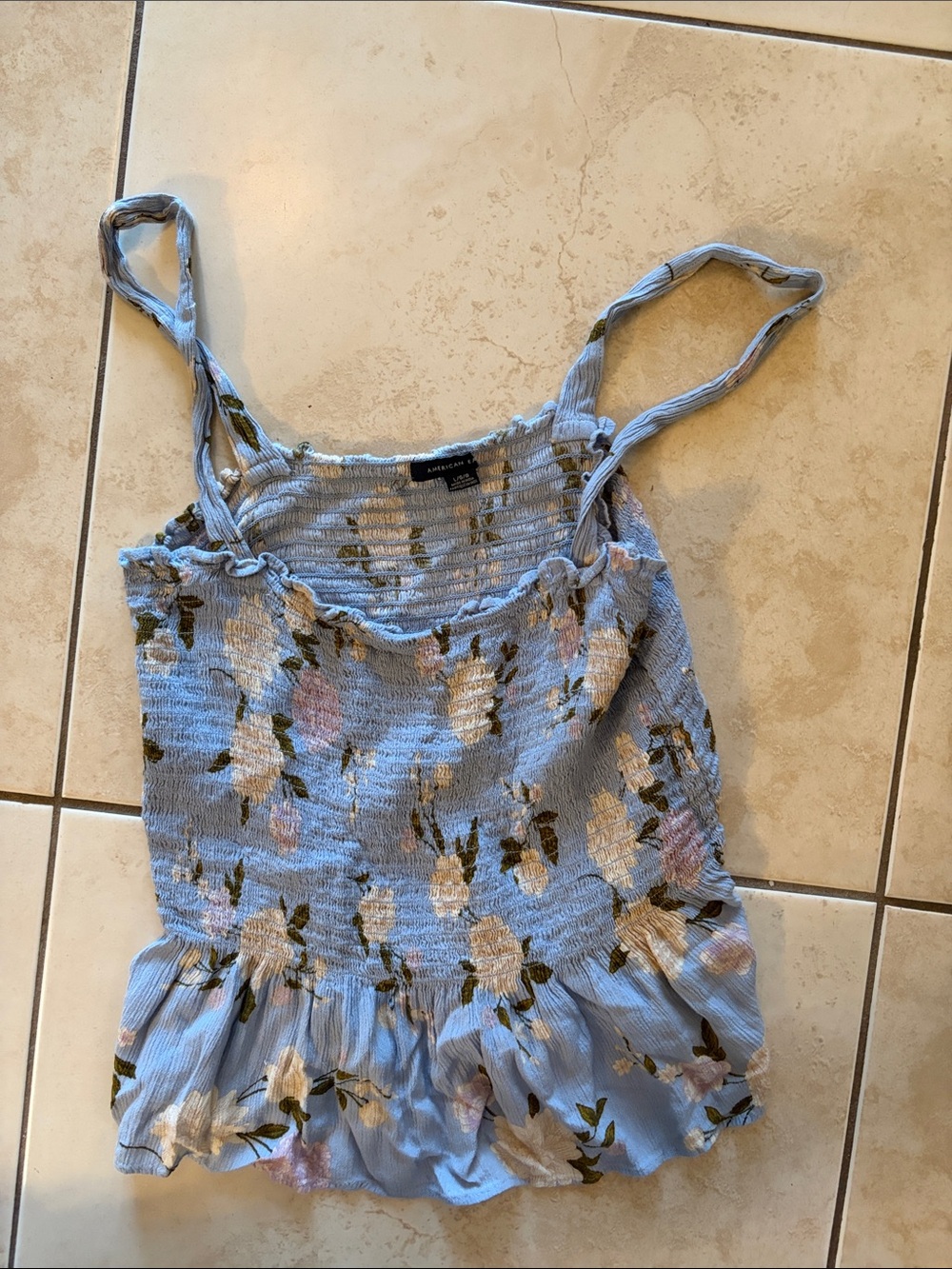 American Eagle Outfitters Light Blue Floral Smocked Top
